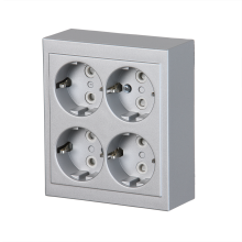 Vägguttag, Impressivo, 4-vägs, jordat, snabbanslutning, aluminium