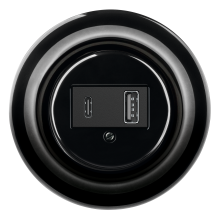 USB laddstation 2x0,7A Komplett med täckram. Svart porslin, 2-vägs USB Laddstation, utan klor