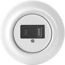 USB laddstation 2x0,7A Komplett med täckram Vitt porslin, 2-vägs USB Laddstation, utan klor