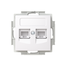 Datauttag SAGA med två AMP RJ45-kontakter. Biocirkulär plast används i centrumplattan. Kontakter medföljer.