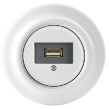 USB-uttag 1x1,4A Komplett med täckram. Vit porslin, utan klor
